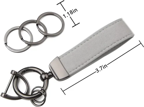 Miniatura 6 de Llavero de cuero genuino para automóvil, soporte de llavero de cuero, giratorio de 360 grados, con anillo en D antipérdida, 3 llaveros