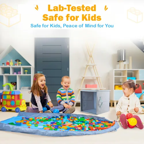 Miniatura 3 de SAM AND MABEL Organizador de almacenamiento de juguetes con tapete de juego – Caja de almacenamiento de 13 x 13 x 13 pulgadas para sala