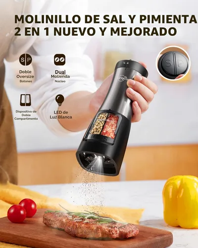 Miniatura 2 de Sangcon Juego de Molinillo Eléctrico de Sal y Pimienta Agitador 2 EN 1 - Molinillo Automático de Sal y Pimienta, Funcionamiento con Una Mano