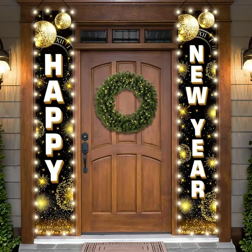 Miniatura 11 de KatchOn, Cartel de puerta de feliz año nuevo, 72 x 12 pulgadas, pancarta de feliz año nuevo para decoraciones de Año Nuevo 2026 Decoraciones NYE