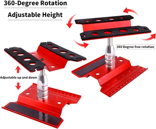 Miniatura 2 de Soporte de trabajo para auto a control remoto, estación de trabajo de reparación de aluminio, rotación de 360 grados, inferior con bandeja de Rojo