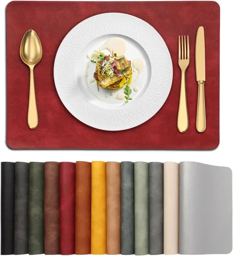 Miniatura 15 de UnivoColors Juego de 4 manteles individuales de cuero de vaca lavado con patrón PU, resistentes al calor, para mesa de cocina, impermeables, Marrón