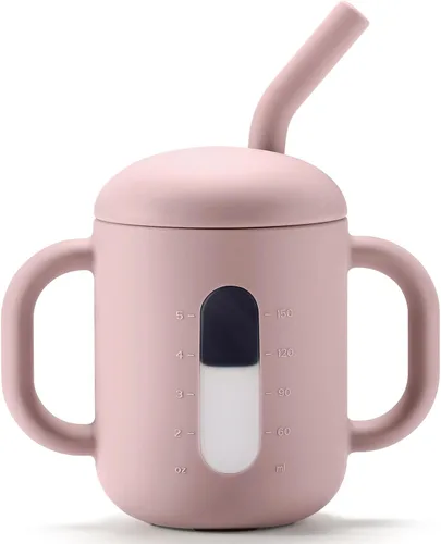 CLYMENE Taza de entrenamiento de silicona con popote y asas, taza para beber para bebé, taza para beber agua para bebés y niños pequeños de 6 meses