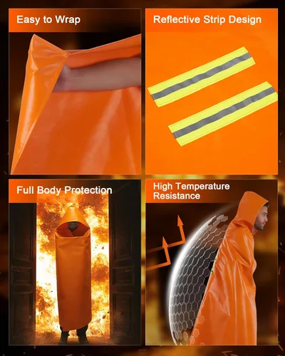 Miniatura 6 de Emergency Fireproof Cloak with Hood – KANHIRO 1076°F Heat Resistant Fire Escape Poncho, Extra Large Silicone Coated Fire Blanket Cape for Home
