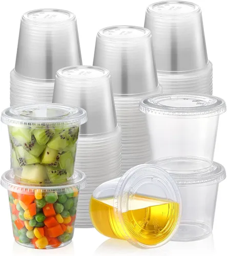 Miniatura 8 de AOZITA 60 juegos – Vasos de gelatina de 2 onzas, tazas de porciones con tapas, pequeños recipientes de plástico con tapas, vasos herméticos