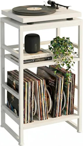 Miniatura 13 de Soporte para tocadiscos, mesa para tocadiscos de 3 niveles con almacenamiento de vinilo en forma de U hasta 120 álbumes, mesa auxiliar de 28 Cherry