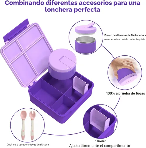 Miniatura 2 de Pawtong Lonchera Bento con termo de sopa de 8 onzas, recipientes de comida a prueba de fugas para niños con 4 compartimentos, recipiente de comida