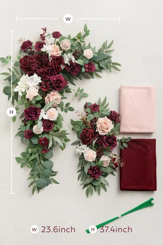 Miniatura 7 de Kit de flores de arco nupcial artificiales de Ling's Moment en rojo rosado y rosa pálido, paquete de 4, 2 piezas de arreglo floral colgante, 2