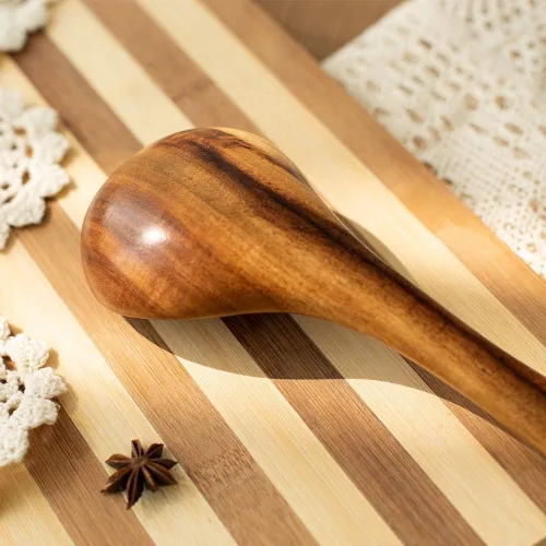 Miniatura 7 de Juego de utensilios de cocina de madera, 5 cucharas de madera de acacia natural para cocinar para sartén antiadherente, juego de utensilios