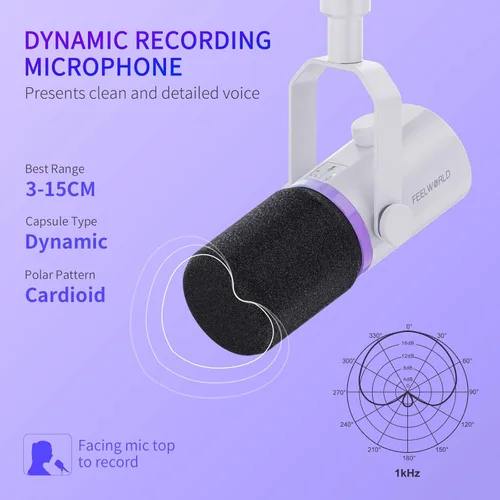 Miniatura 2 de FEELWORLD PM1 XLR USB Micrófono Dinámico con Brazo de Boom Regalos para Grabación de Pódcast, PC, Videojuegos, Transmisión en Vivo, Voz en Off
