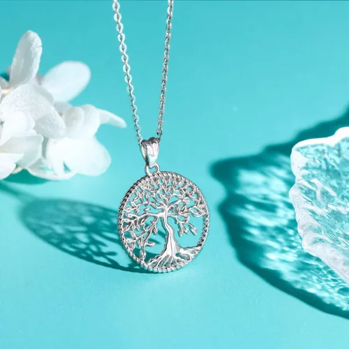 Miniatura 3 de Aniu Collar de plata para mujeres y niñas colgante de árbol de la vida familiar de plata de ley con caja de regalo de joyería fina cadena de 18