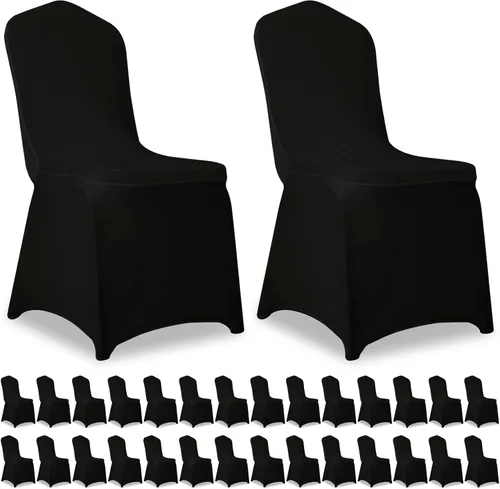 Miniatura 9 de 1 paquete de fundas elásticas negras para sillas de poliéster, elastano, universales, lavables, extraíbles, para bodas, banquetes, eventos, fiestas