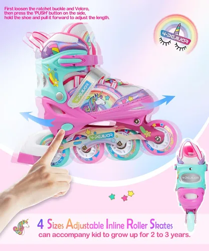 Miniatura 6 de Patines en línea de unicornio arcoíris para niñas, adolescentes y mujeres, patines 4-Pejiijar para niñas de 6 a 8 a 12 años con ruedas luminosas