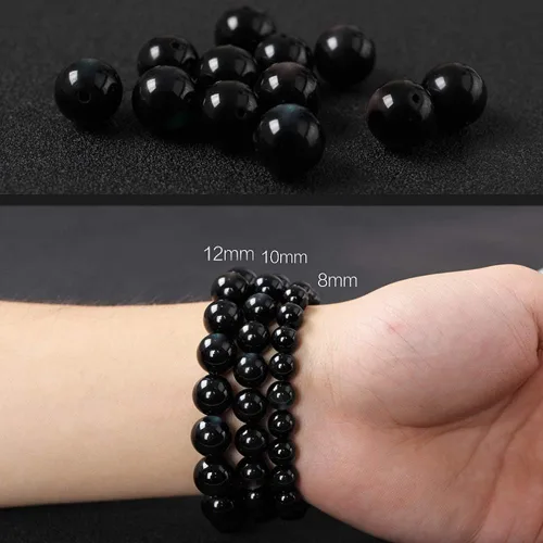 Miniatura 3 de L&C Feng Shui - Pulsera de riqueza de obsidiana negra Pulseras de cristal de obsidiana para mujeres y hombres, 0.315in, 0.394in, alivio natural