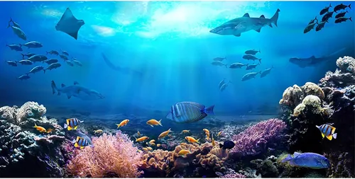 Miniatura 9 de AOFOTO Telón de fondo submarino de 5 x 3 pies para fotografía, acuario, fondos marinos, rocas, luces, coral y peces, escena tropical del océano bajo