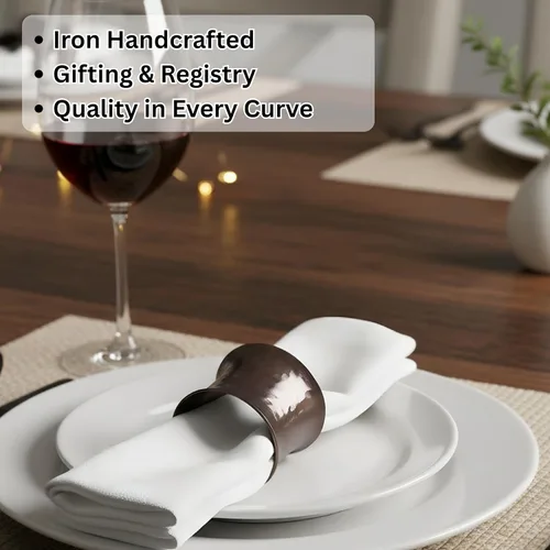 Miniatura 6 de Juego de 12 servilleteros decorativos de metal, modernos servilleteros martillados para decoración de fiestas, mesa de comedor, todos los días