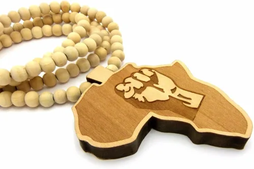 Miniatura 4 de Collar de cadena de cuentas de madera para hombre de África MAP FIST African Power Unity