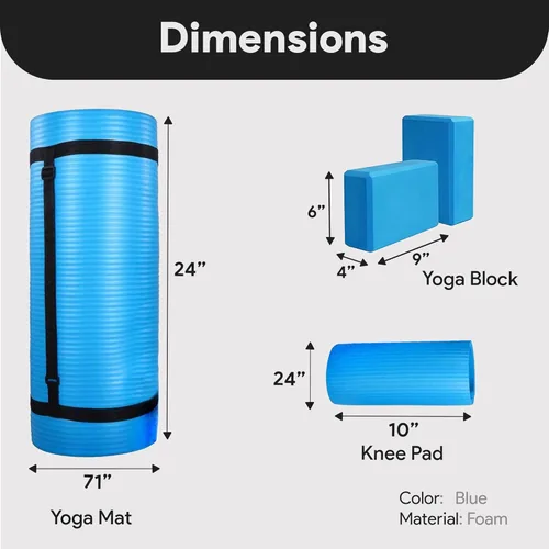 Miniatura 3 de BalanceFrom Esterilla de yoga multiusos de 1 pulgada extra gruesa de alta densidad antidesgarro con correa de transporte, bloques de yoga opcionales