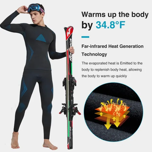 Miniatura 5 de UNIQUEBELLA Men's Thermal Underwear Sets Top & Long Johns Fleece Sweat Quick Drying Thermo Base Layer