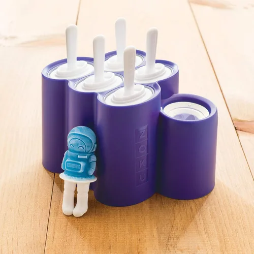 Miniatura 3 de ZOKU - Moldes de paletas espaciales, 6 moldes de paletas en forma de cohete y astronauta en una bandeja con palitos reutilizables, sin BPA