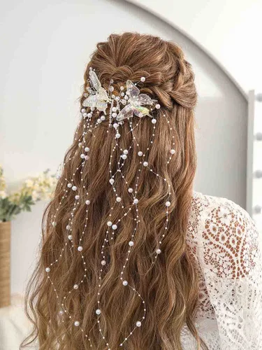 Miniatura 3 de CASDRE Mariposas novia boda pelo vid plata perla novia diadema diadema Rhinestone accesorios para el cabello para mujeres y niñas
