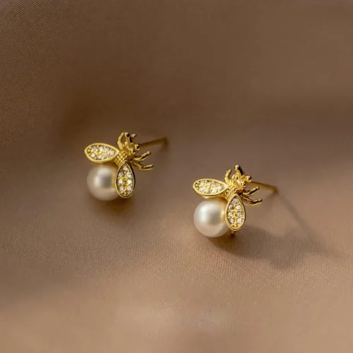 Miniatura 5 de Reffeer Aretes de plata de ley 925 maciza para mujeres, adolescentes, abejas, aretes tipo dormilona