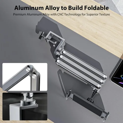 Miniatura 2 de KU XIU Soporte para Tablet de Escritorio, Soporte de Brazo Plegable de Aleación de Aluminio Compatible con iPad 10/9th, iPad 13/12.9/11" M3 M4 M5