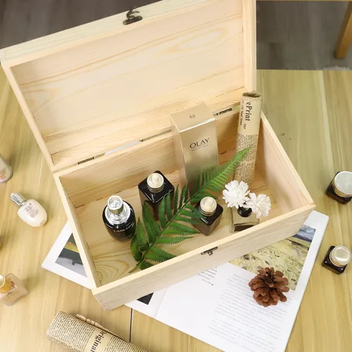 Miniatura 5 de JJSQ Caja Grande de Almacenamiento de Madera con Tapa con Bisagras Rectangular Sin Terminar Sin Pintar Caja de Madera para Almacenamiento de 13.8 x