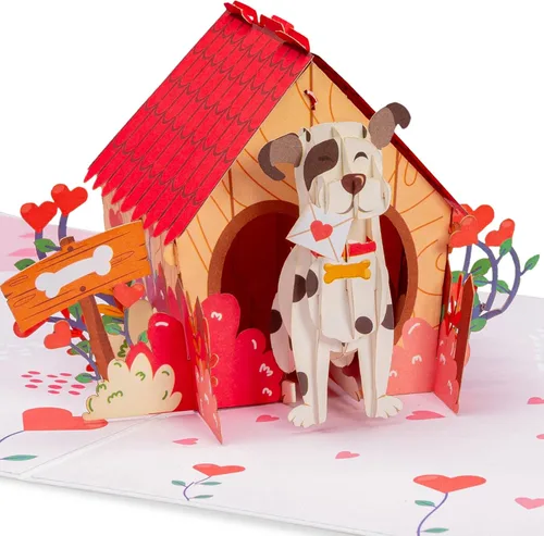 Paper Love Tarjeta desplegable 3D para casa de perro, para el día de San Valentín, cumpleaños, día de la madre, adultos o niños, todas las