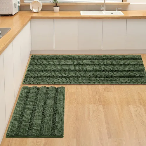 Miniatura 29 de FLOLEOPA Juego de 2 tapetes de baño de felpilla gruesa y peluda, antideslizantes, parte inferior de goma termofusible para baño, alfombras de baño