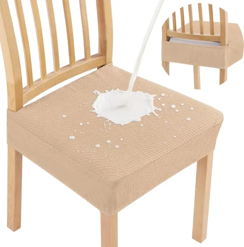 Miniatura 12 de Smiry Juego de 4 fundas de asiento impermeables para sillas de comedor, tela jacquard elástica, extraíble y lavable, fundas protectoras de asiento