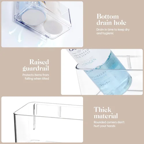 Miniatura 7 de PAVSTINE Paquete de 2 estantes de ducha transparentes, estantes adhesivos para ducha de baño, organizador de ducha de baño montado en la pared