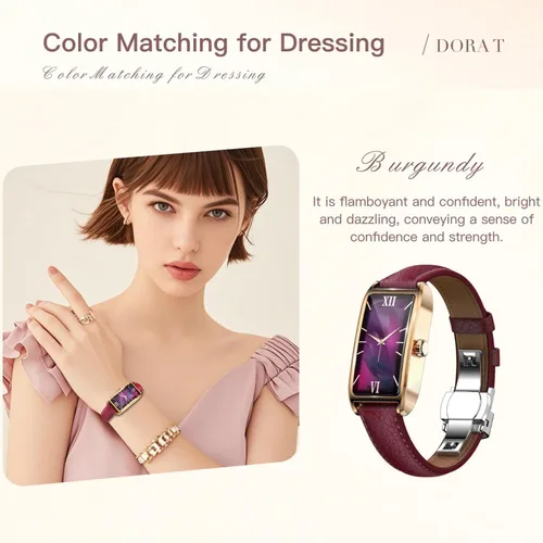 Miniatura 2 de Rastreador de actividad física para mujer, reloj de fitness para mujer, correa de cuero, funda de aleación, monitor de frecuencia cardíaca de lujo