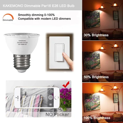 Miniatura 3 de KAKEMONO PAR16 - Bombillas LED regulables de 5 W, luz de punto de pista de cuello corto, foco halógeno de 50 vatios, base mediana E26, luz blanca