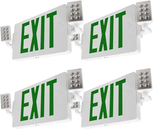 Miniatura 8 de LFI Lights® Thin COMBO UL 924 Listed, LED verde, señal de salida con luces de emergencia, blanco, 120-277 VCA cableada con batería de respaldo