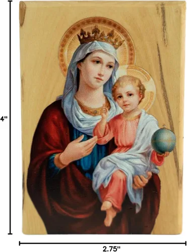 Miniatura 4 de Icono de la Virgen María Reina del Cielo de Israel, decoración de madera de olivo de Tierra Santa, placa de madera religiosa de pie sagrada, arte