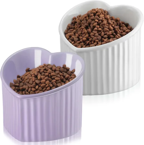 Miniatura 12 de Mumufy 2 piezas de cuencos elevados de cerámica para gatos, cuencos para mascotas inclinados y elevados, antivuelco, plato para gatos