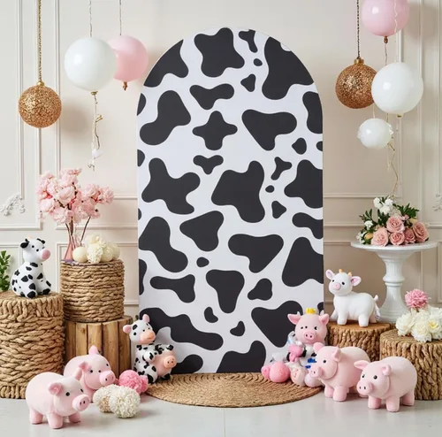 Miniatura 6 de gogoparti Cubierta de arco con estampado de vaca de 6 pies, telón de fondo de elastano sin arrugas, cubierta de arco de Chiara para fiesta temática