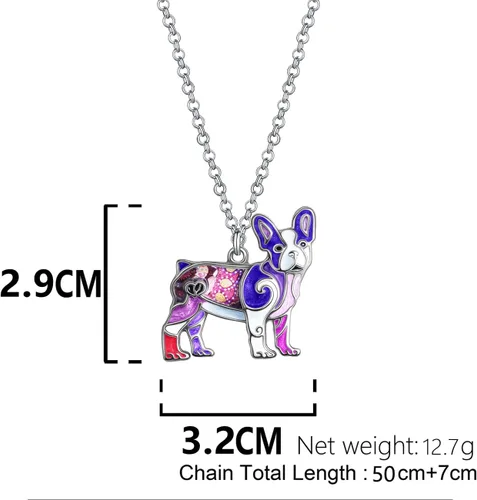 Miniatura 6 de BONSNY Collar de Bulldog Francés con diamantes de imitación esmaltados, diseño original para mujeres y niños