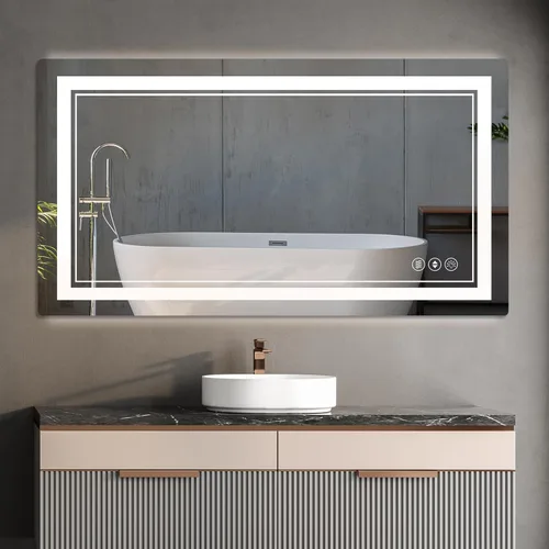 Miniatura 10 de Espejo de baño LED de 20 x 28 pulgadas con luz delantera y trasera, espejo de tocador de baño con 3 colores ajustables, luz regulable continua
