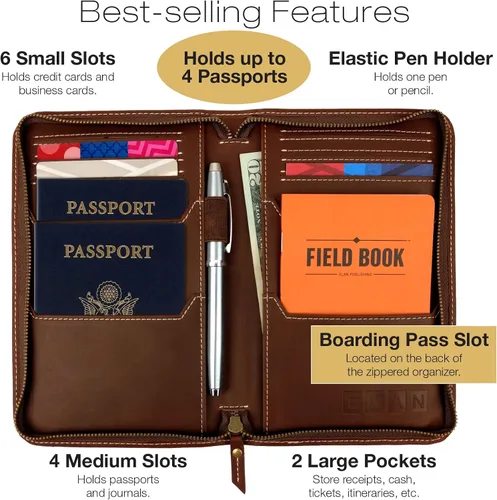 Miniatura 2 de Cartera de viaje y soporte para pasaporte, material de grano dividido marrón