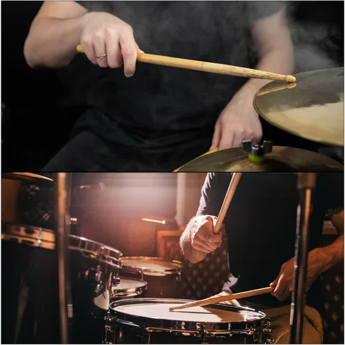 Miniatura 6 de PATIKIL Baquetas de madera de roble antideslizante empuñaduras para tambor 5A para batería Instrumento Musical Percusión Gris 1 Par