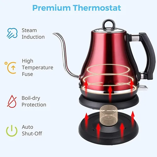 Miniatura 2 de 1.2L hervidor eléctrico, oficina y hogar Color 304 acero inoxidable cuello de cisne tubo 1500W Calefacción rápida Calefacción eléctrica eléctrica