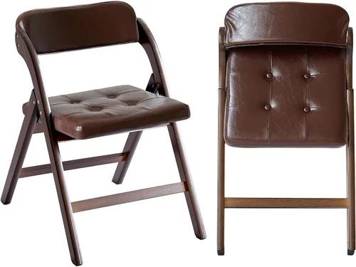 Miniatura 14 de Juego de 2 sillas plegables de madera, sillas plegables modernas con asientos acolchados, sillas de comedor plegables, silla plegable acolchada