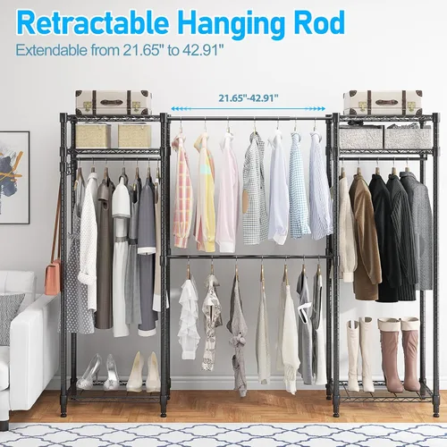 Miniatura 5 de Homdox Perchero resistente con varillas extensibles para colgar, perchero de metal ajustable para colgar ropa, armario independiente con estantes