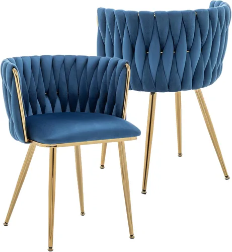 Miniatura 21 de Juego de 2 sillas de comedor de terciopelo Kiztir, sillas tapizadas de comedor con patas de metal dorado, lujosas sillas de comedor acolchadas