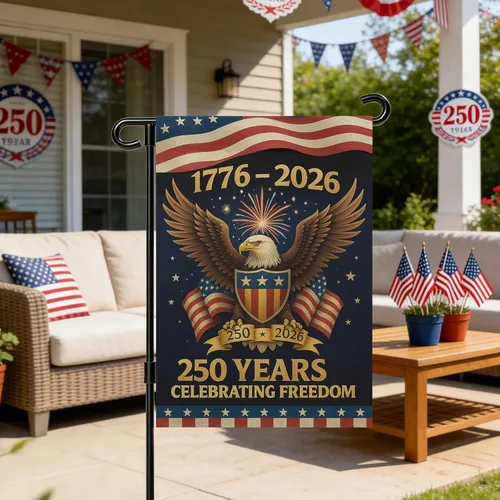 Miniatura 5 de Banderas de jardín con el 250 aniversario de Estados Unidos para exteriores, bandera de Estados Unidos del 250 aniversario 1776-2026, letrero