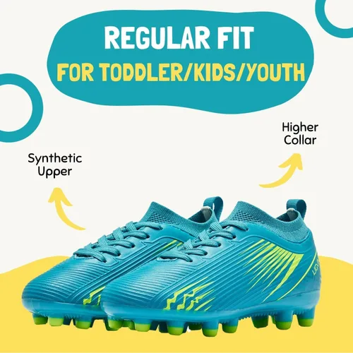 Miniatura 2 de LIGVIV Boys Girls Soccer Cleats - Kids Dynamic Collar Football Shoes - Firm Ground Outdoor Green Blue