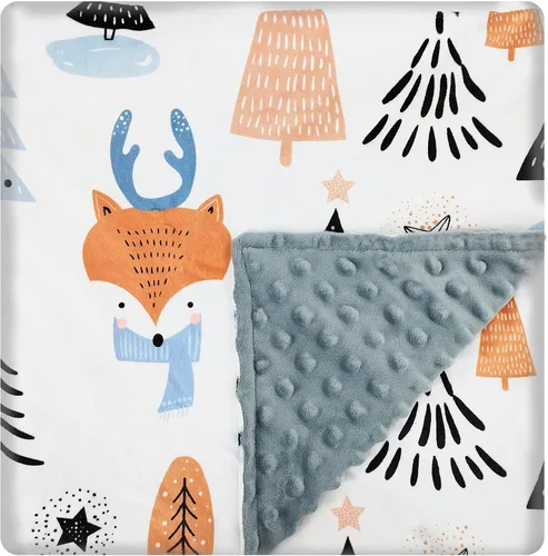Manta de bebé para niños y niñas (estampado de zorro, 30 x 40 pulgadas) con respaldo de puntos de doble capa, manta de felpa suave Minky para niños