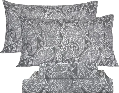 Miniatura 26 de KACEMOO Juego de sábanas California King de 4 piezas, sábanas con estampado floral, diseño bohemio, sábanas refrescantes de microfibra cepillada